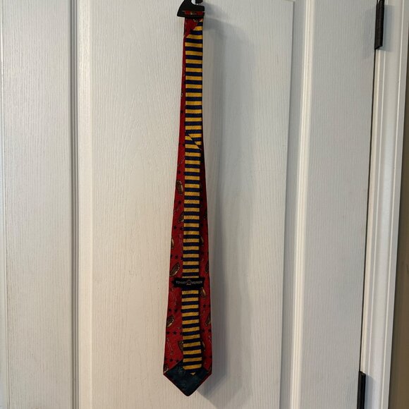 Tommy Hilfiger | VTG Red Men's Tie 100% Imported Silk Golf Italy Made USA Stripe - Picture 2 of 11